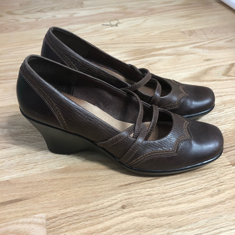 Clarks Leather Brown Wedge Heels Sz 9 Women’s